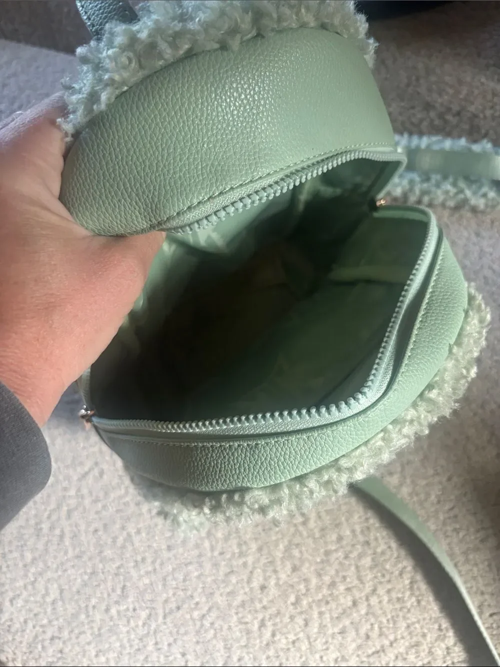 Mint Sherpa Trim Mini Backpack - Unbranded